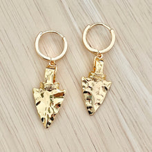 Load image into Gallery viewer, 18k gold plated arrowhead huggie earrings