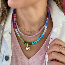 Load image into Gallery viewer, Lavender purple beaded necklace layered with other gold necklaces and gemstone necklaces
