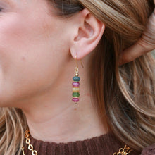 Load image into Gallery viewer, Semi precious gemstone drop earrings with gold discs