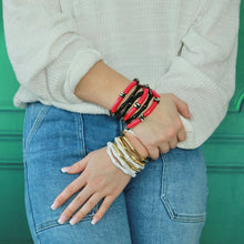 Load image into Gallery viewer, colorful acrylic bamboo bracelets stacked together to complete the outfit