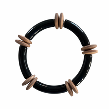 Load image into Gallery viewer, Black beaded bracelet stacked with gold bracelets