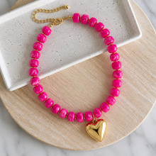 Load image into Gallery viewer, Resin bead statement necklace with removable large gold heart charm and tarnish resistant clasp makes a perfect gift or accessory for date night