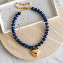 Load image into Gallery viewer, Resin bead statement necklace with removable large gold heart charm and tarnish resistant clasp makes a perfect gift or accessory for date night