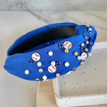 Load image into Gallery viewer, Game day baseball headband blue enamel baseball design