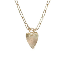 Load image into Gallery viewer, Gold heart pendant necklace sunburst design everyday layering style