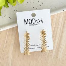 Load image into Gallery viewer, Gold hoop earrings worn on ear everyday jewelry