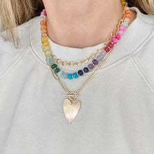 Load image into Gallery viewer, Heart pendant necklace gold sunburst style layering piece