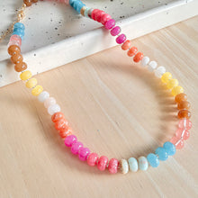 Load image into Gallery viewer, Colorful beaded necklace adds a warm pop of color to any outfit. Great for fall sweaters and cozy vibes. Pretty, colorful stones are rich and beautiful