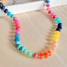 Load image into Gallery viewer, Colorful beaded necklace adds a pop of color to any outfit. Great for fall sweaters and cozy vibes. Jewel tones are rich and beautiful
