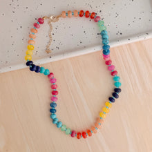 Load image into Gallery viewer, Colorful beaded necklace adds a pop of color to any outfit. Great for fall sweaters and cozy vibes. Jewel tones are rich and beautiful