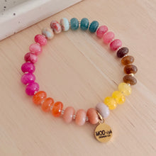 Load image into Gallery viewer, Beautiful colors of pink, orange, yellow, brown, and blue gemstone beads on a stretch cord. Makes a great gift for mom, best friend, birthday