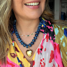 Load image into Gallery viewer, Colorful resin bead statement necklace with removable large gold heart charm and tarnish resistant clasp makes a perfect gift or accessory for date night