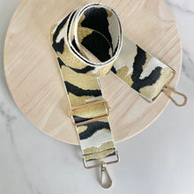 Load image into Gallery viewer, Neutral camouflage purse strap with gold hardware