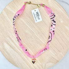 Load image into Gallery viewer, Pink bandana necklace with statement charm