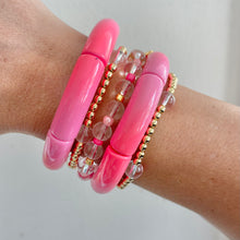 Load image into Gallery viewer, Pink ombre bracelet layered with gold bracelets feminine look