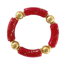 Load image into Gallery viewer, Red and gold splatter acrylic beaded bracelet