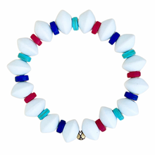 Load image into Gallery viewer, Chunky stretch bracelet with howlite and painted wood beads
