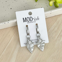 Load image into Gallery viewer, Silver arrowhead huggie earrings small hoop style