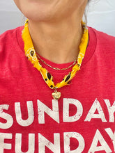 Load image into Gallery viewer, Yellow scarf necklace with charm layering style
