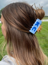 Load image into Gallery viewer, Blue hair claw clip with gold Royals crown detail perfect for Kansas City fan gift