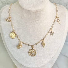 Load image into Gallery viewer, Gold sea life charm necklace ocean inspired jewelry