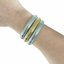 Load image into Gallery viewer, gold stretch bangle bracelet stackable stainless steel jewelry