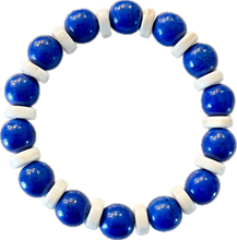 Load image into Gallery viewer, gorgeous blue and white howlite beads on a stretch cord make a beautiful bracelets that's great for Royals games, 4th of July, USA stacks and game days.