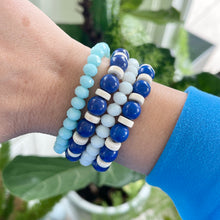 Load image into Gallery viewer, gorgeous blue and white howlite beads on a stretch cord make a beautiful bracelets that's great for Royals games, 4th of July, USA stacks.