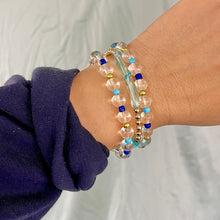 Load image into Gallery viewer, stack including clear quartz beads and blue beads create a unique beautiful bracelet perfect for Kansas City Royals games or a gift