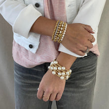 Load image into Gallery viewer, faux pearl bracelet gold bead elegant stacking jewelry