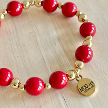 Load image into Gallery viewer, red beaded bracelet gold accents stackable jewelry