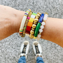 Load image into Gallery viewer, Bright beaded bracelet stackable gold disc style