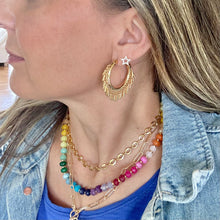 Load image into Gallery viewer, 40mm statement gold hoop earrings with fringe detail
