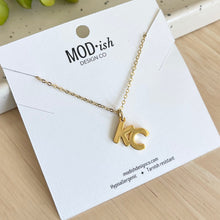 Load image into Gallery viewer, The perfect gift for Kansas City fans is this dainty gold chain with an 18k gold plated KC charm.
