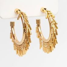 Load image into Gallery viewer, 40mm statement gold hoop earrings with fringe detail
