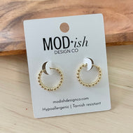 Small Beaded Hoop Huggies - Gold