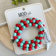 The perfect gift for Kansas City Current soccer fans!  Beaded phone charger features red and teal beads and will charge USB-C and lightening ports