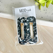 Load image into Gallery viewer, Acrylic black white hair clips neutral swirl design
