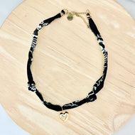 Black bandana necklace with statement charm
