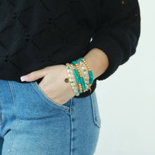 Load image into Gallery viewer, Blue green teal bead bracelet lightweight stackable design
