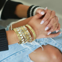 Load image into Gallery viewer, Gold silver chevron beaded stretch bracelet stack

