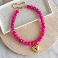 Resin bead statement necklace with removable large gold heart charm and tarnish resistant clasp makes a perfect gift or accessory for date night