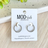 Small Beaded Hoop Huggies - Silver