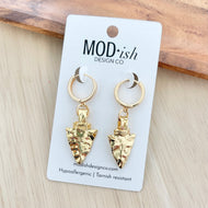 Gold arrowhead huggie earrings small hoop style