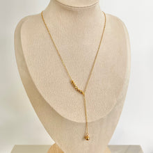 Load image into Gallery viewer, Gold beaded lariat necklace dainty Y necklace style
