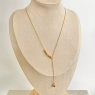 Gold beaded lariat necklace dainty Y necklace style