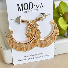 Load image into Gallery viewer, 18k_Gold_plated_beaded_fringe_hoop_earrings
