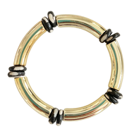 Gold acrylic bracelet with black and white bone bead accents is a statement piece you'll love to stack