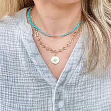 Load image into Gallery viewer, layered necklaces featuring dainty gold chains and turquoise beads
