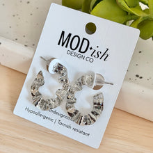 Load image into Gallery viewer, Silver ruffle wavy hoop earrings are modern and refined
